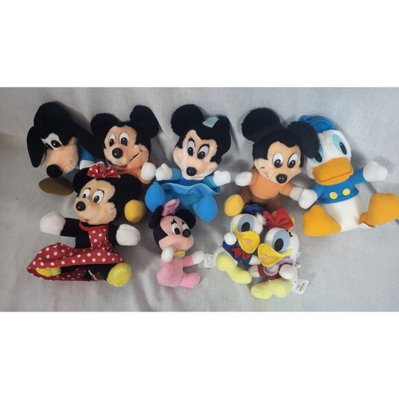 Set Of 9 Disney babies baby Mickey Mouse Minnie Goofy Donald & Daisy Duck Plush - Picture 1 of 8